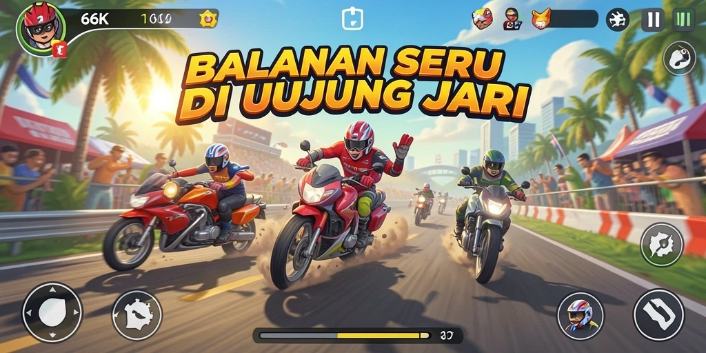 Screenshot gameplay dari 66K menunjukkan aksi balapan yang mendebarkan.