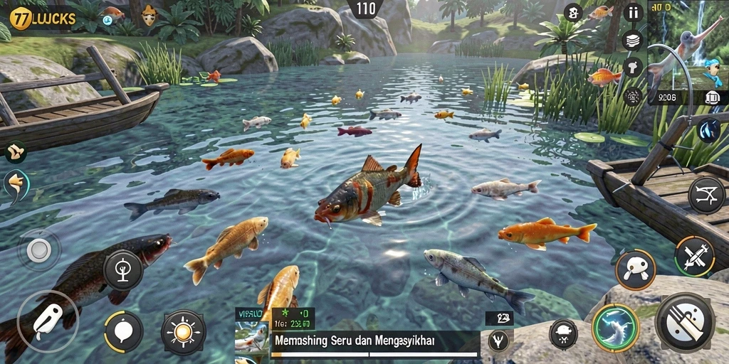 Tangkapan ikan seru dalam 77LUCKS dengan grafik menawan.