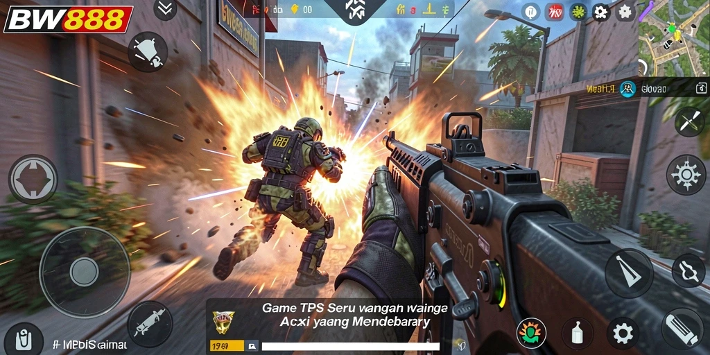Screenshot gameplay BW888 menampilkan aksi mendebarkan dalam pertempuran TPS.