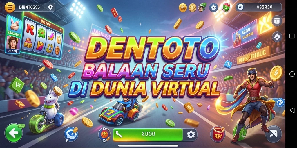 Tangkapan layar utama DENTOTO menampilkan aksi balapan yang mendebarkan.