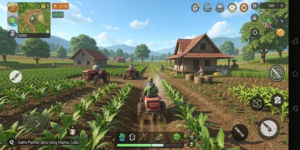 Tampilan gameplay G668 yang seru dengan bidang pertanian yang luas.