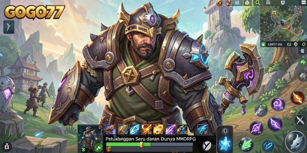 Screenshot gameplay GOGO77 dengan karakter beraksi dalam pertempuran.