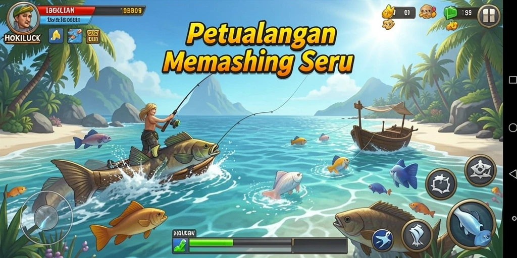 Screenshot gameplay HOKILUCK menampilkan aksi memancing yang intens dan seru.