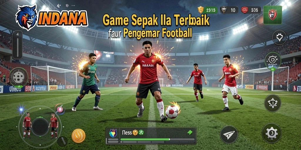 Screenshot gameplay INDAAA dengan aksi sepak bola nyata.