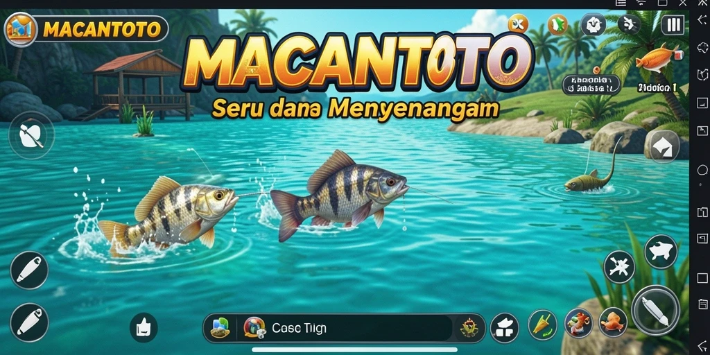 Screenshot utama <strong>MACANTOTO</strong> menunjukkan gameplay memancing yang menarik dan penuh tantangan.