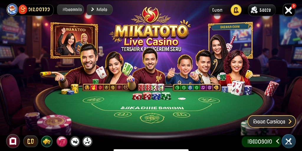 Screenshot gameplay MIKATOTO menampilkan dealer langsung di meja permainan.