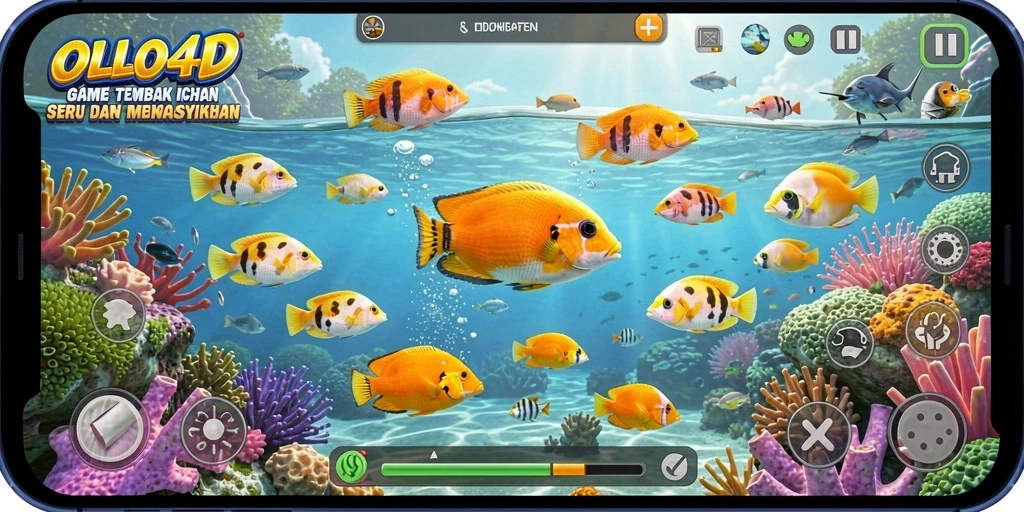 Screenshot OLLO4D menampilkan gameplay Tembak Ikan yang seru.