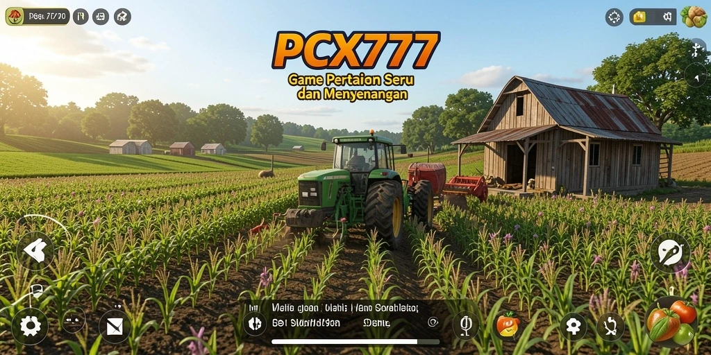 Screenshot gameplay PCX777 menunjukkan petani sedang memanen tanaman.