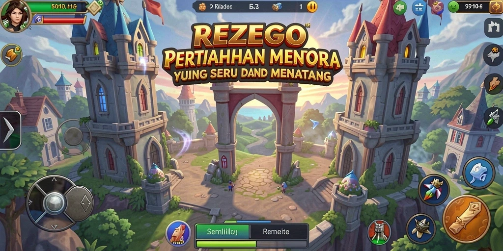 Tampilan gameplay <strong>REZEGO</strong> yang seru dalam mode Tower Defense.