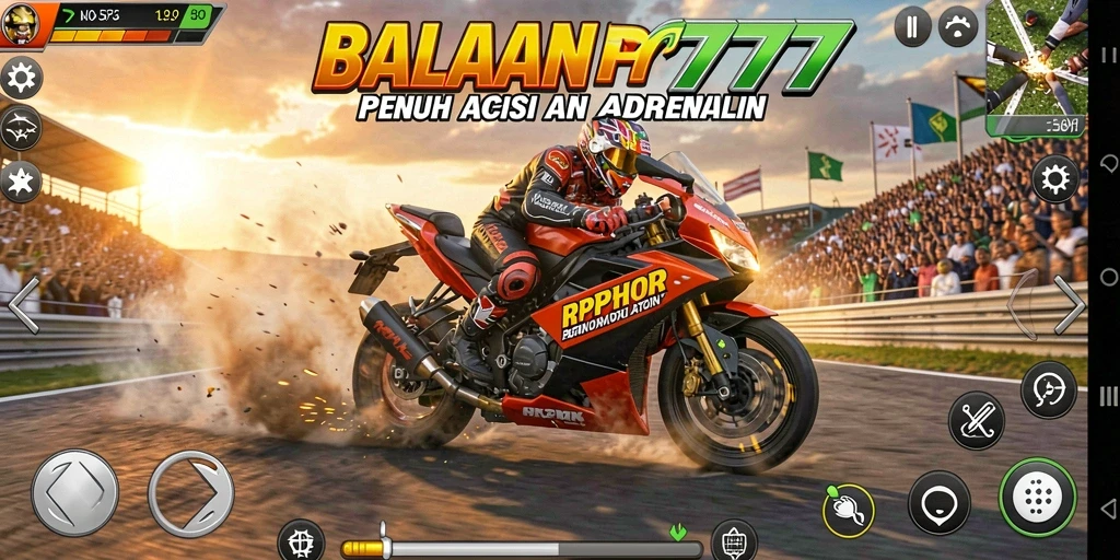 Tampilan gameplay menegangkan di RPRP777 dengan balapan motor yang seru.