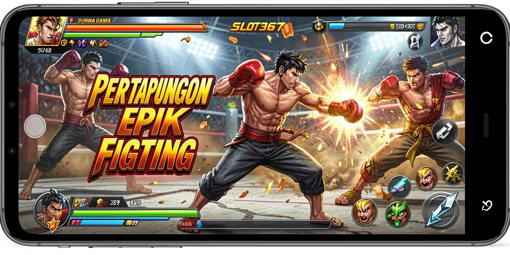 Screenshot gameplay SLOT367, menampilkan pertarungan yang mendebarkan.