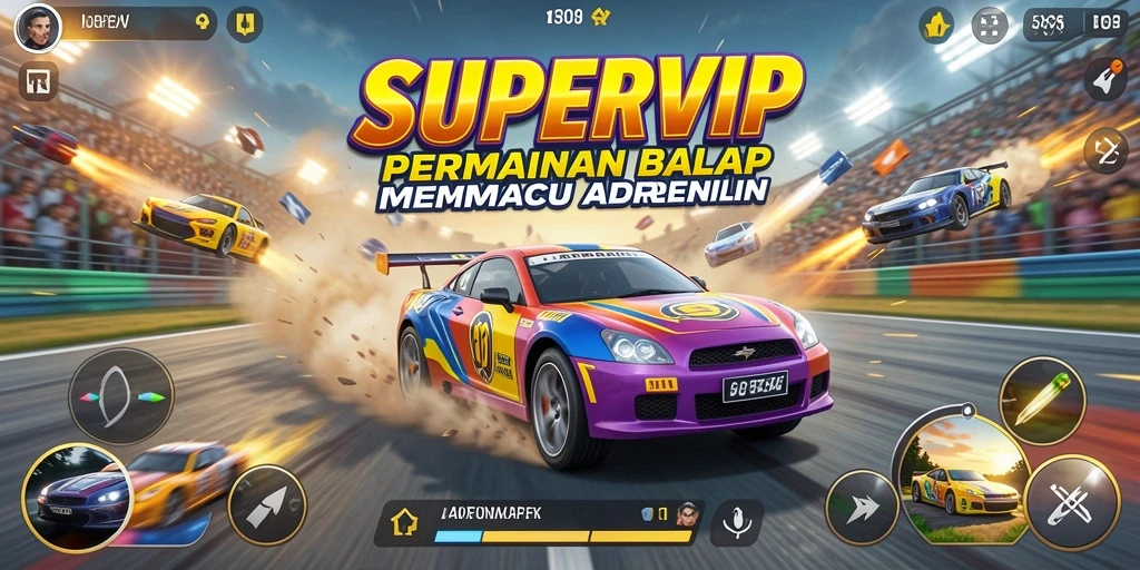 Tampilan balapan seru dalam gameplay SUPERVIP dengan kendaraan cepat.