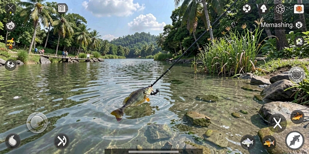 Tampilan gameplay V87 yang memukau saat menangkap ikan.