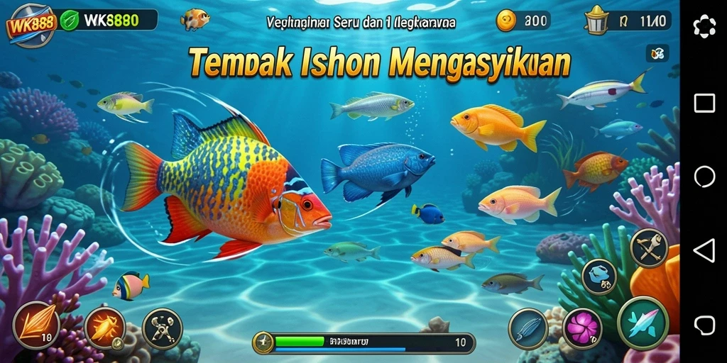 Tampilan aksi seru dalam permainan Tembak Ikan WK888.